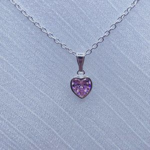 Heart Necklace Gift Sterling Silver Pink Heart Necklace Dainty Heart Necklace
